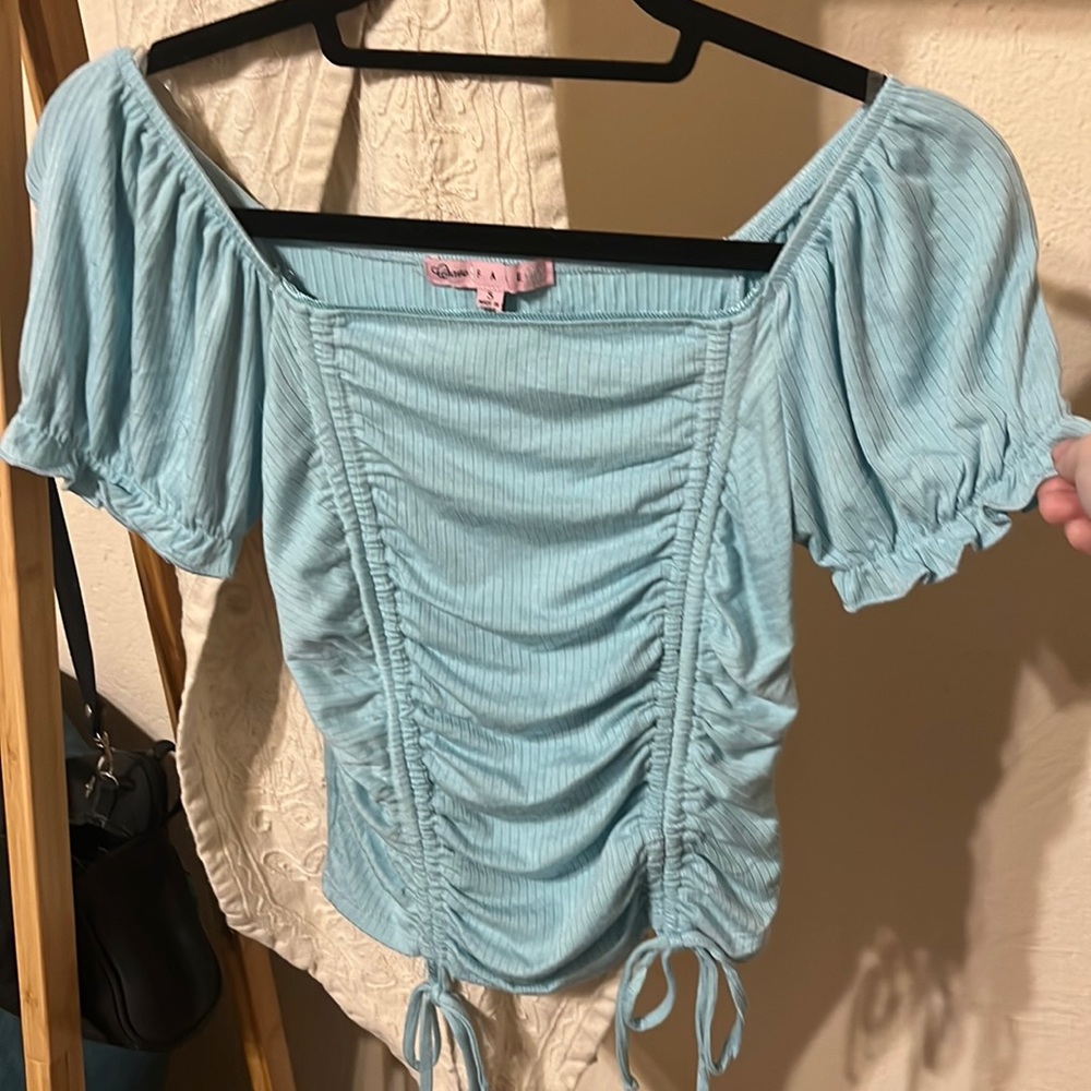 Cute Baby Blue off the shoulder top